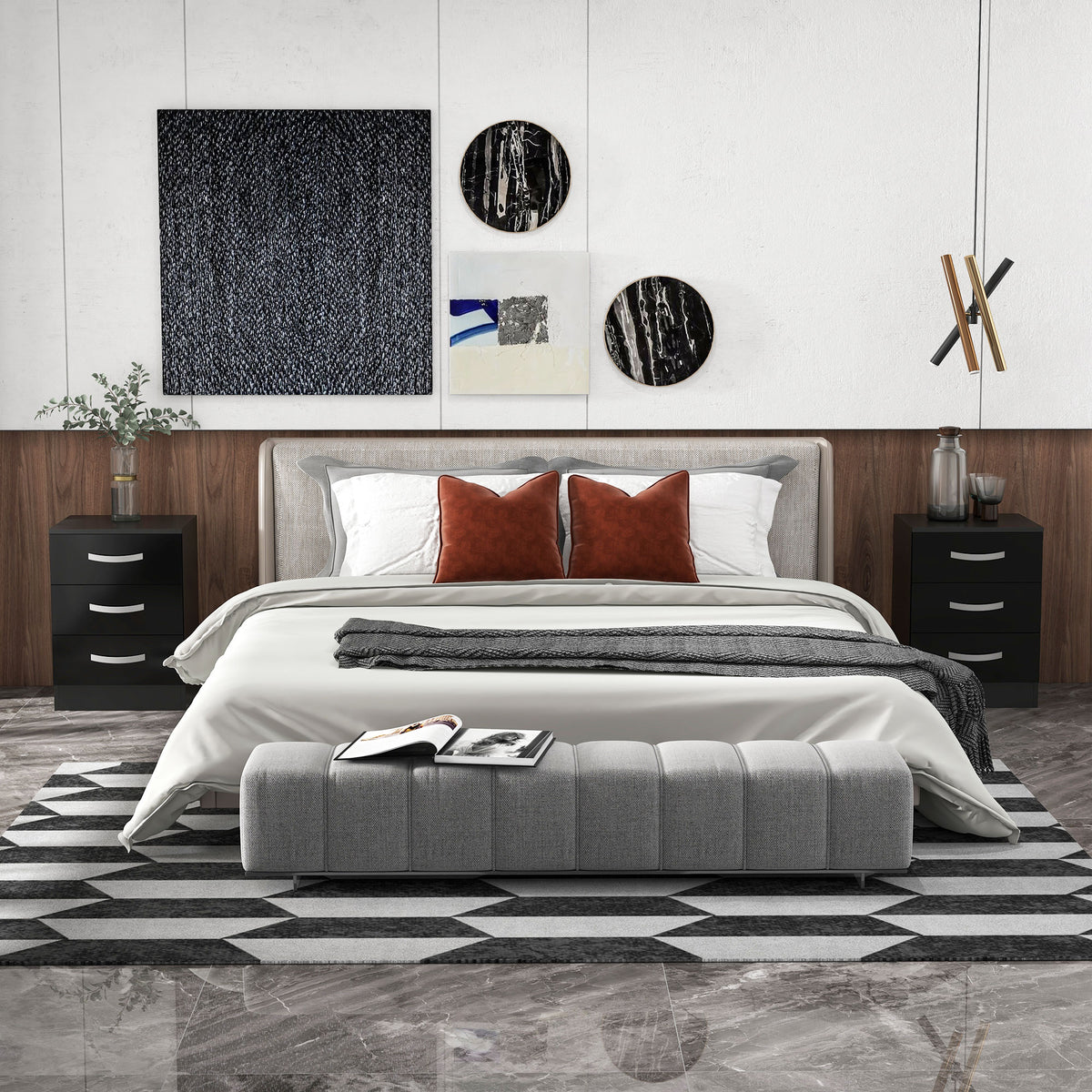 High Gloss Multi-Drawer Nightstands, Set of 2 – 16"W x 22"H