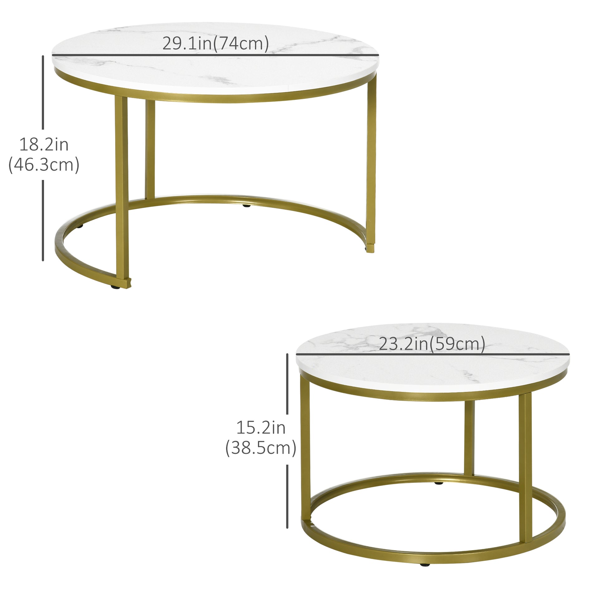 HOMCOM Modern Round Nesting Coffee Tables Set, White Marble Effect Top