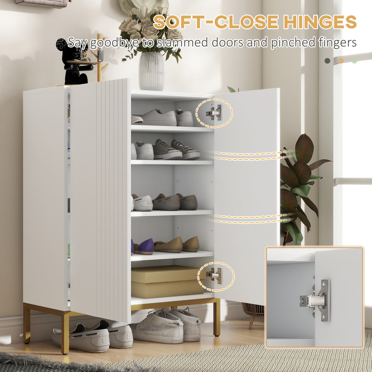Shoe Cabinet with Soft-Close Doors and Adjustable Shelves – 28"W x 37"H