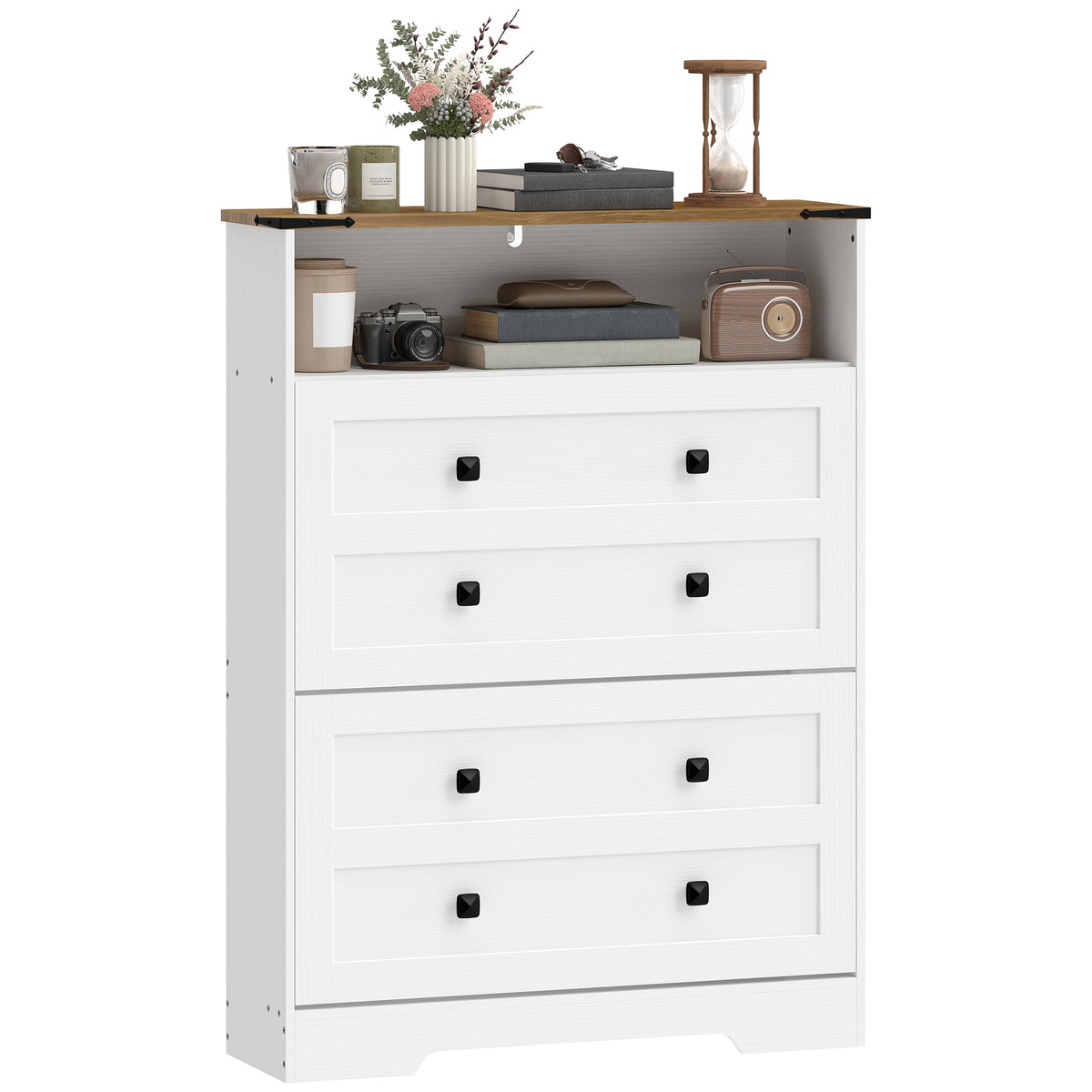 Slim Entryway Shoe Cabinet with 2 Flip Drawers – 31"W x 43"H