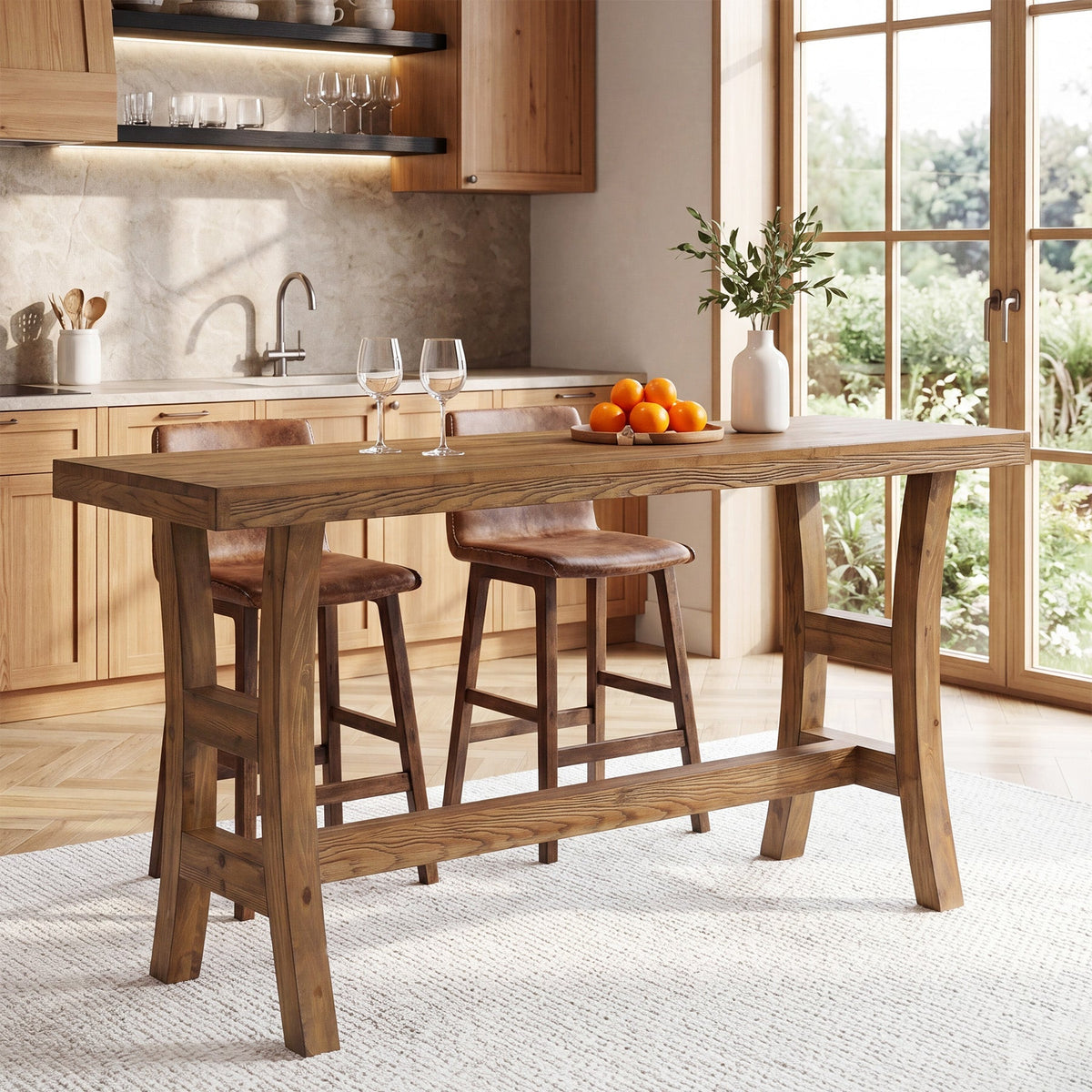 63" Solid Wood Bar Table, Farmhouse Counter Height Pub Table for Kitchen, Bistro