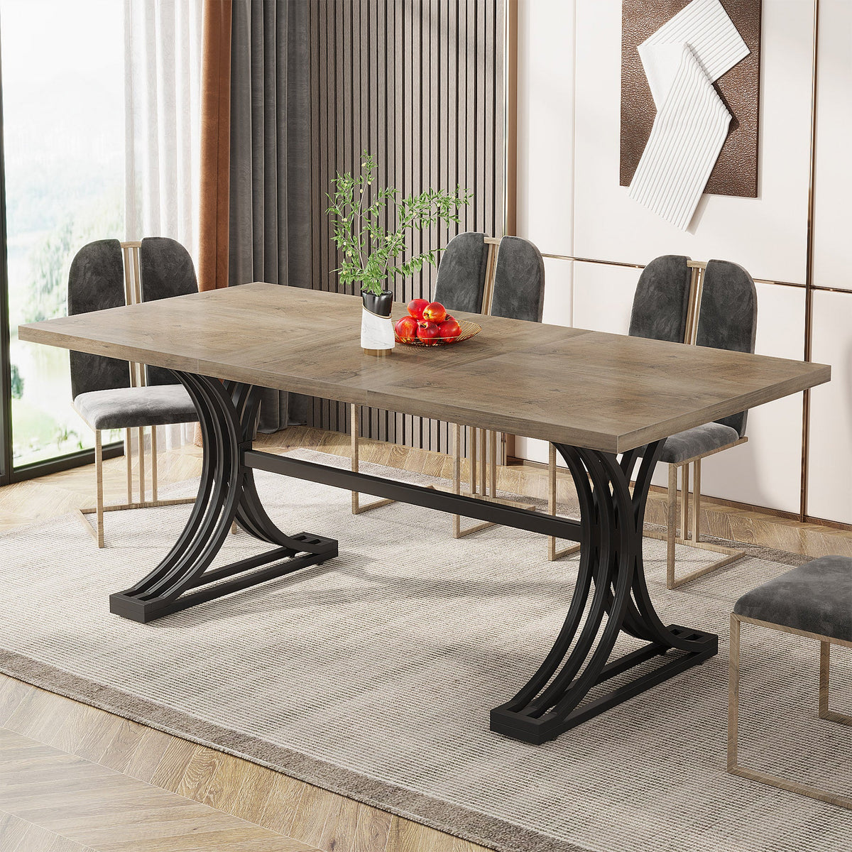 63" Rectangular Dining Table, Modern Kitchen Table with Metal Legs for 4 to 6