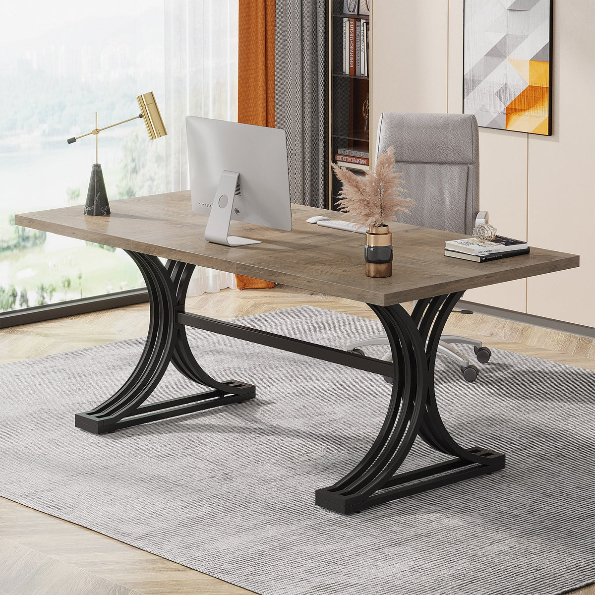 63" Executive Desk, Modern Computer Desk with Stylish Metal Legs for Home Office