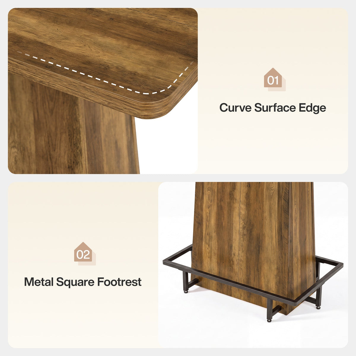 47" Bar Table, Rustic Industrial Pub Table with Footrest for Kitchen Bar Restaurant
