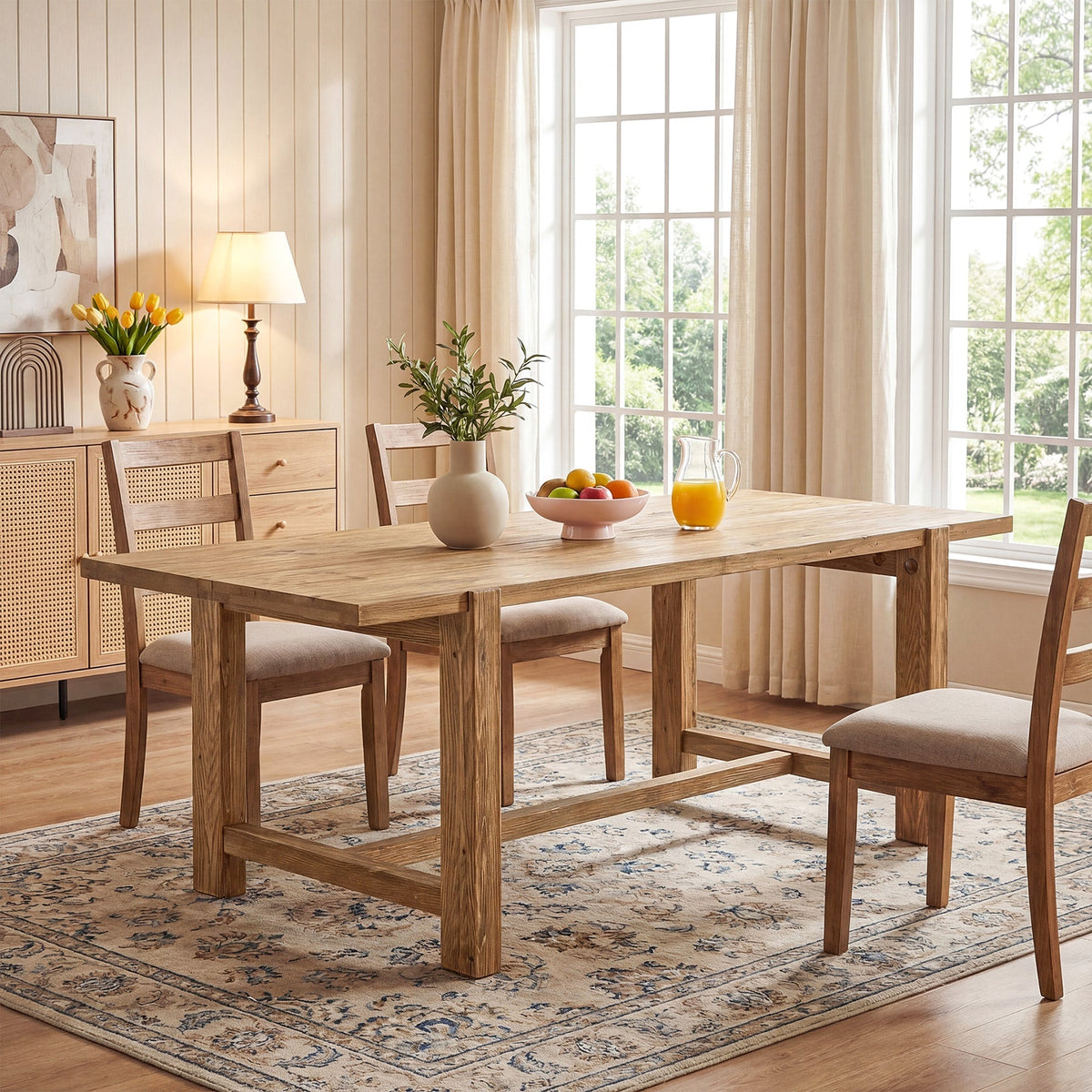 63" Solid Wood Dining Table, Rectangular Kitchen Table for Dining Room 4-6 People