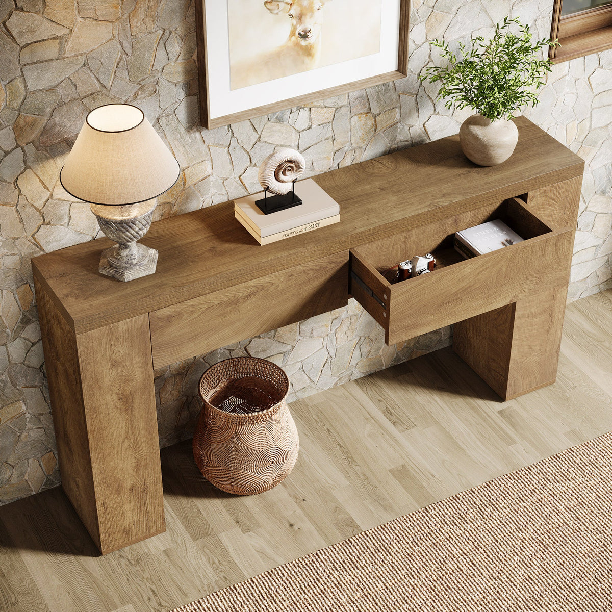 63" Console Table, Rustic Sofa Hallway Table with Drawers