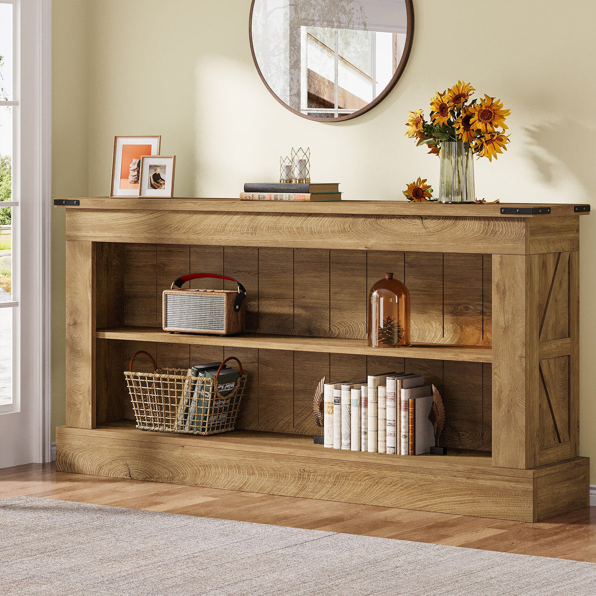 63" Console Table, Long Entryway Table Sofa Table With Storage