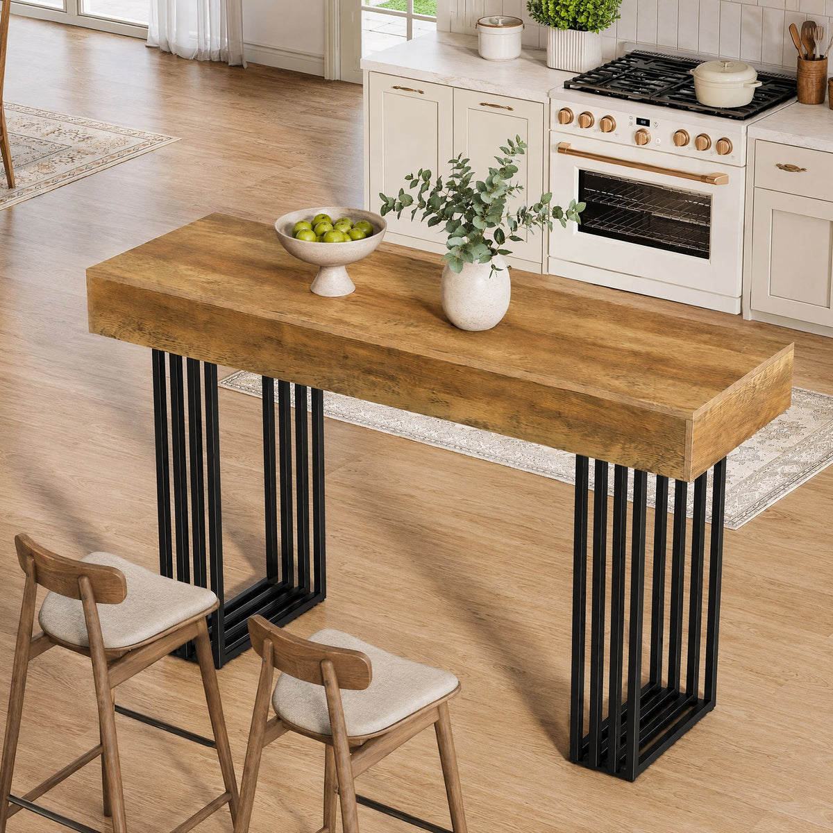 63" Bar Table, Industrial Counter-Height Table with Metal Frame for Bistro, Kitchen