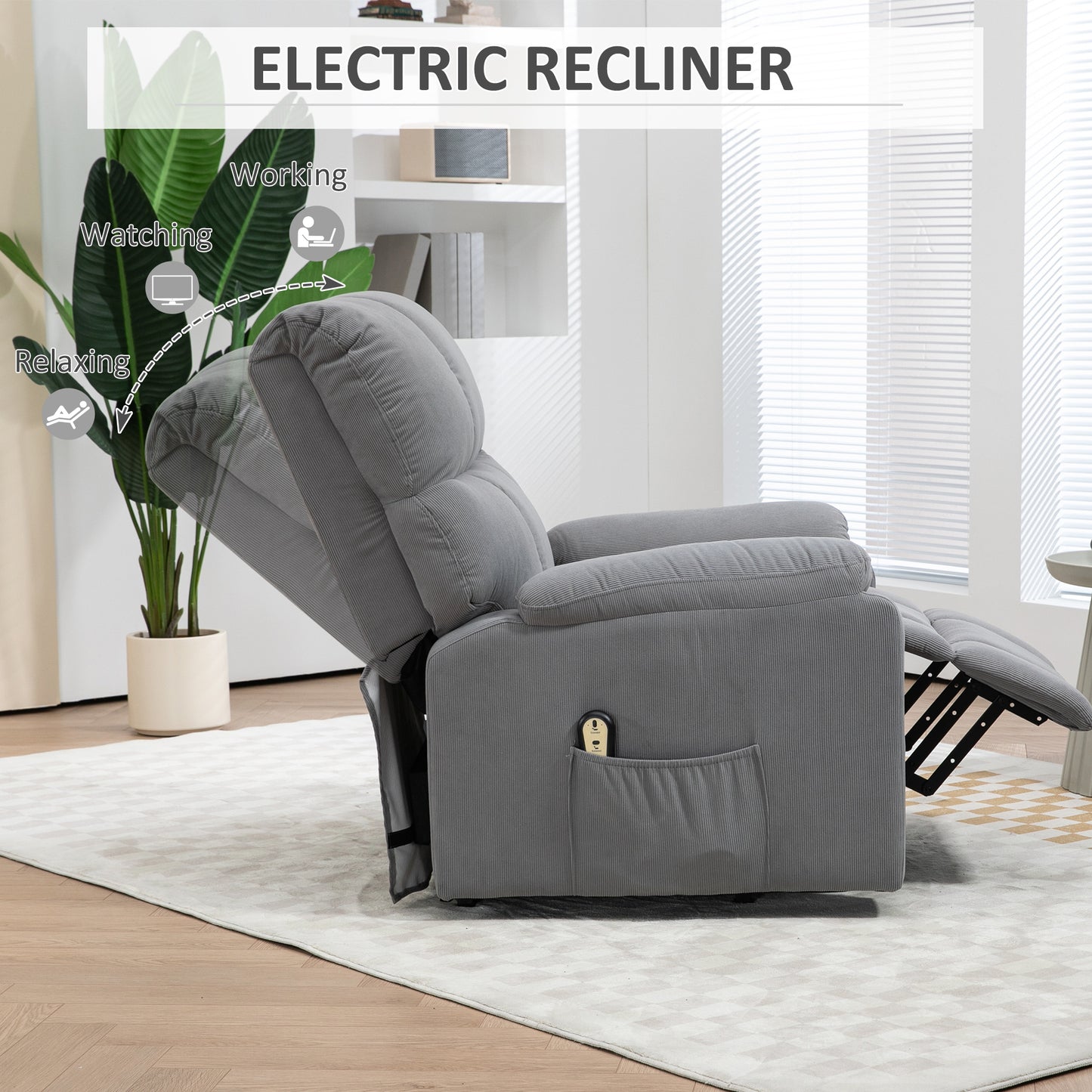 HOMCOM Electric Power Lift Recliner Chair, Grey Fabric Upholstered with Remote Control