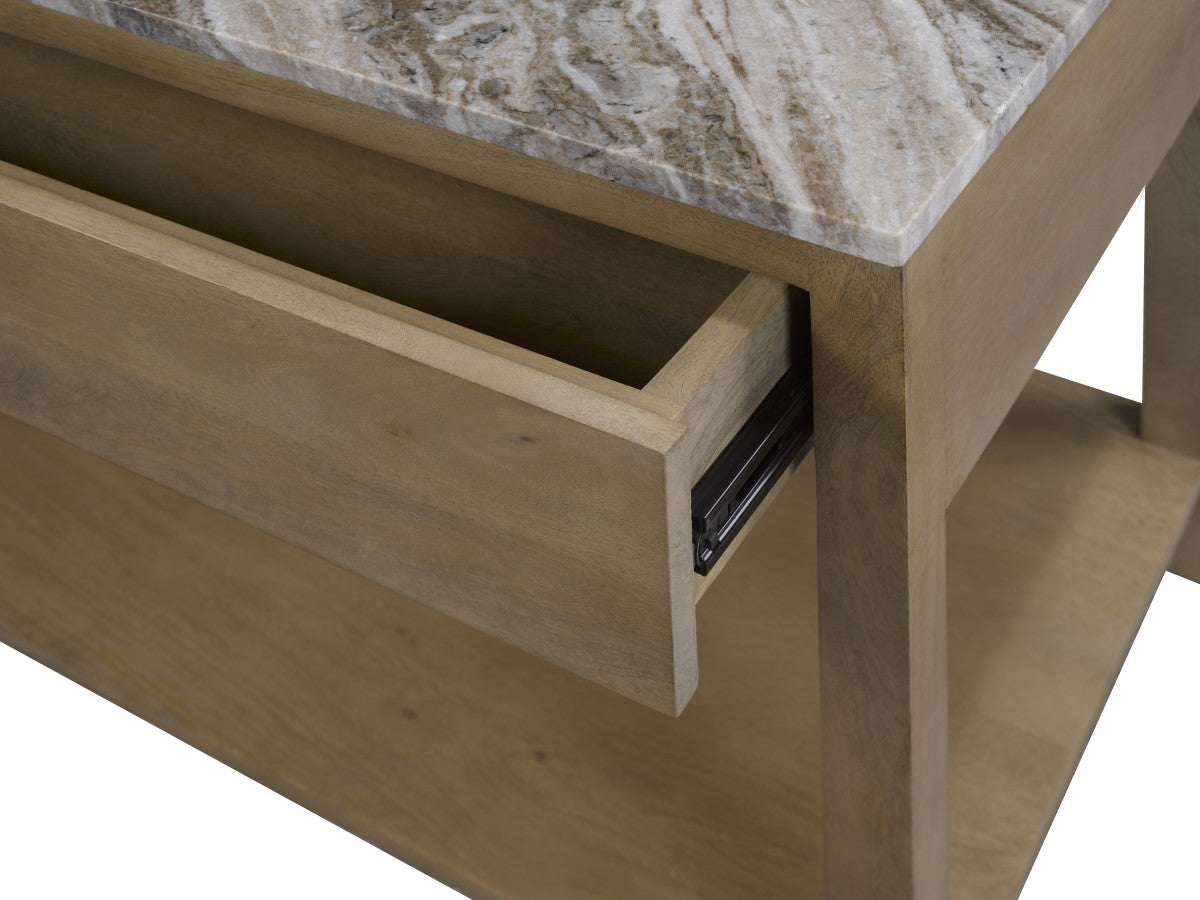 Tillie Modern Oak Solid Wood Nightstand | Luxurious Marble Top, Open Shelf