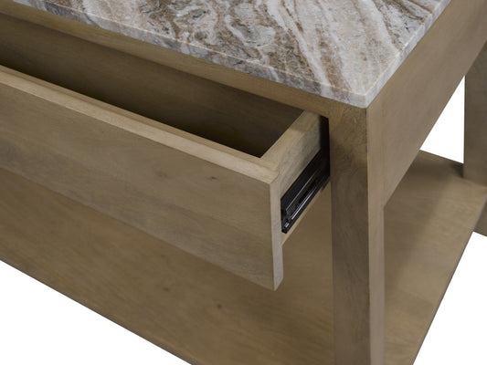 Tillie Modern Oak Solid Wood Nightstand | Luxurious Marble Top, Open Shelf