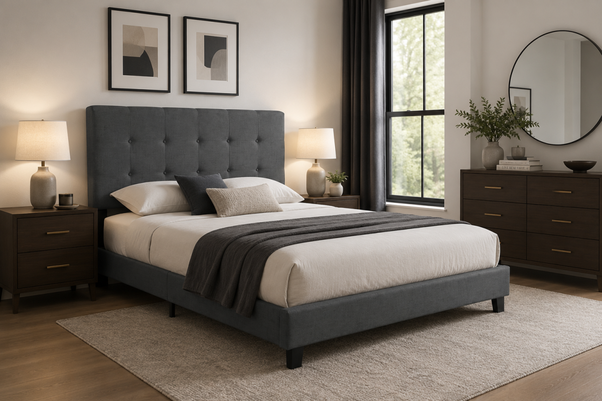 Button-Tufted Platform Bed