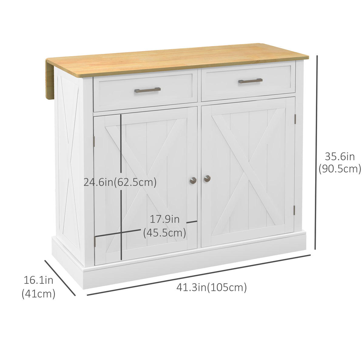 Rolling Kitchen Island with Drop Leaf Wood Breakfast Bar – 41"W x 36"H
