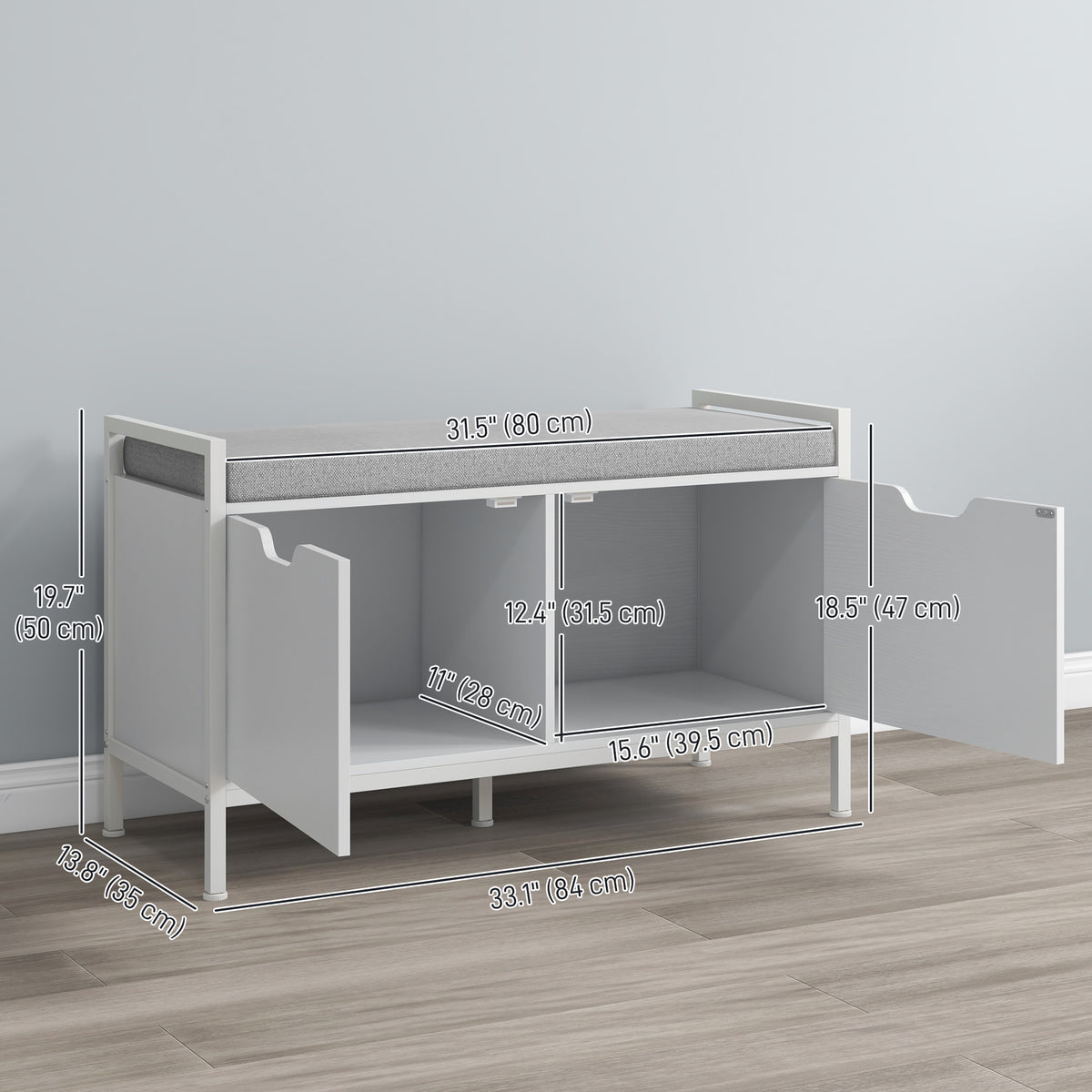 Shoe Storage Bench with Seat Cushion – 33"W x 20"H
