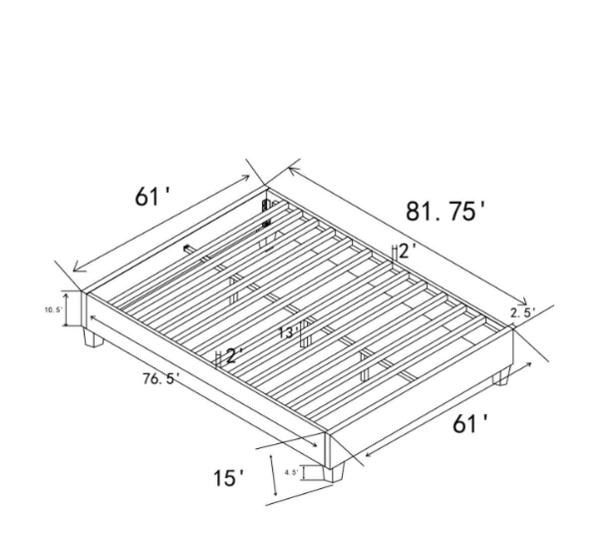 Douglas Queen Platform Bed Base - Grey Upholstered with Slat Support