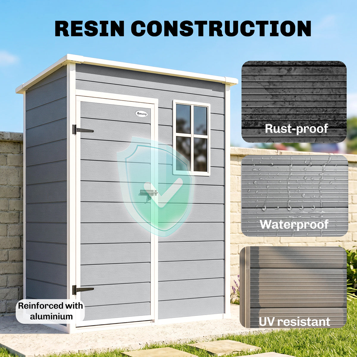5 x 3FT Garden Shed with Floor, Outdoor Storage Shed with Lockable Door, Window and Vent for Backyard, Patio – Grey