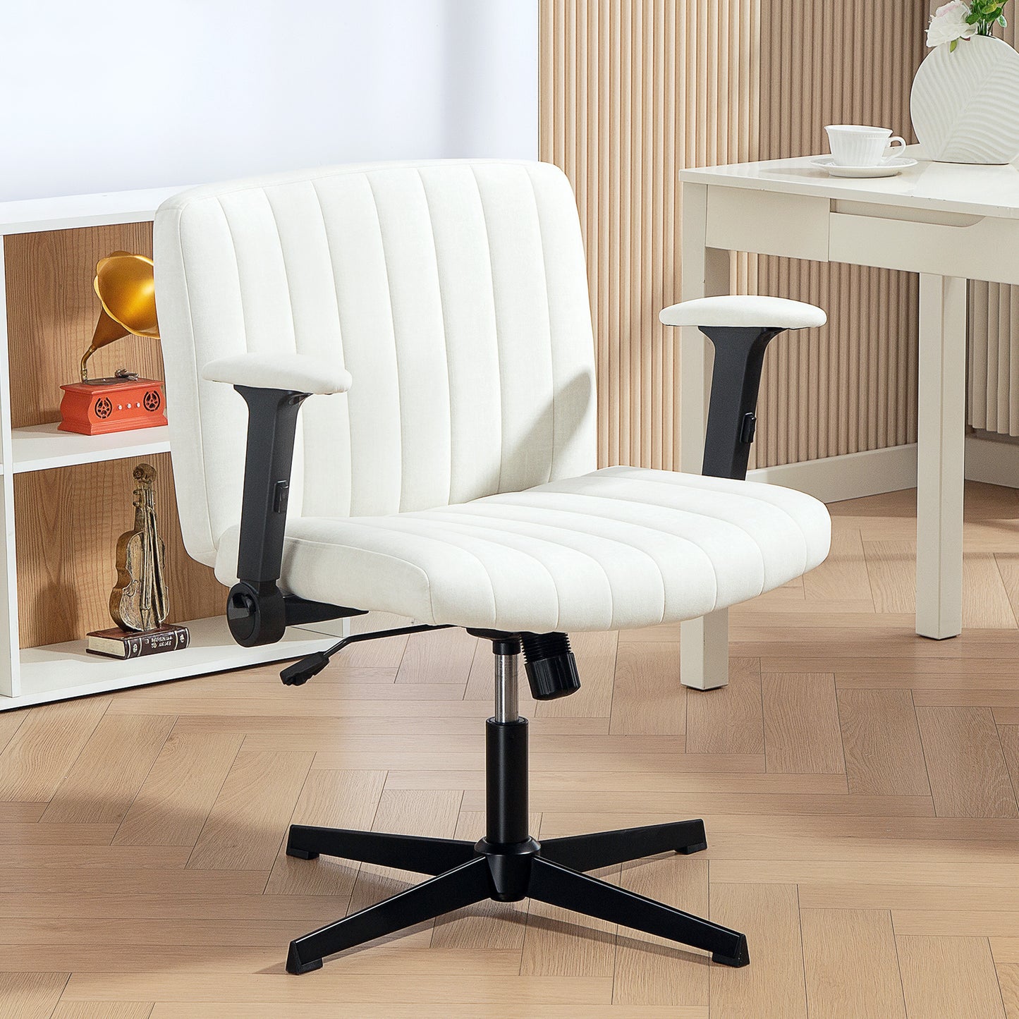 HOMCOM Criss Cross Office Chair with Flip‑Up Armrests, Adjustable Height, Beige