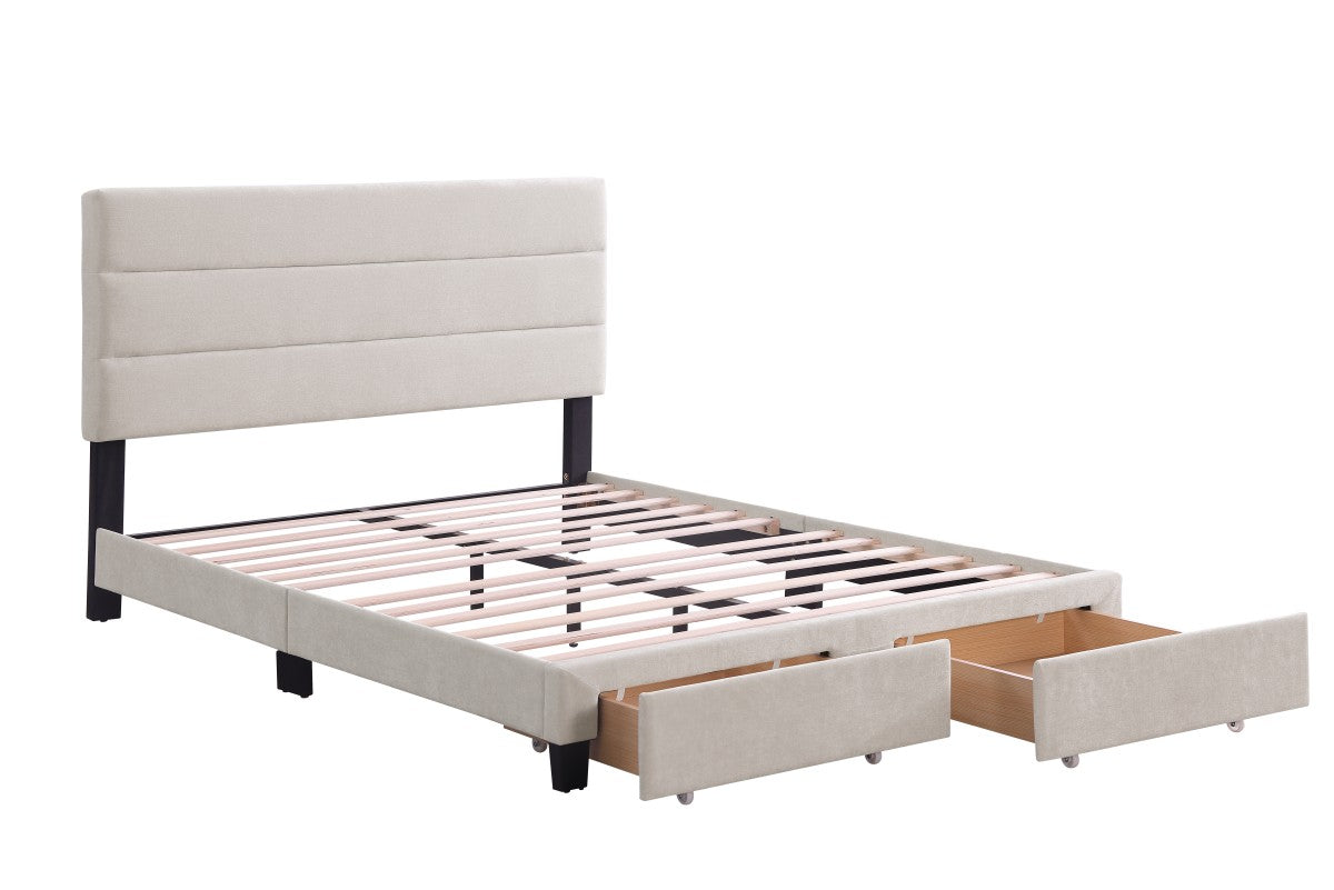 Channel-Tufted Solid Wood Platform Storage Bed