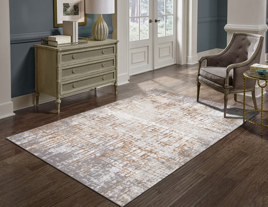 Distressed Jute Area Rug – Grey/Cream/Beige (8' x 11')
