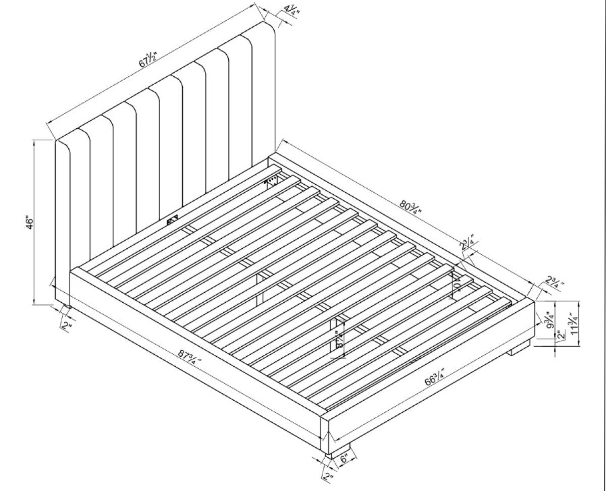 Channel-Tufted Solid Wood Bed Frame – Beige