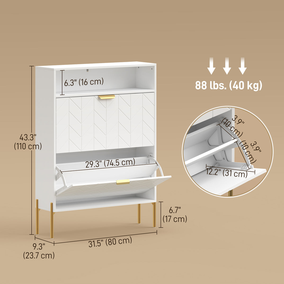 Shoe Cabinet with 2 Flip Drawers – 31"W x 43"H