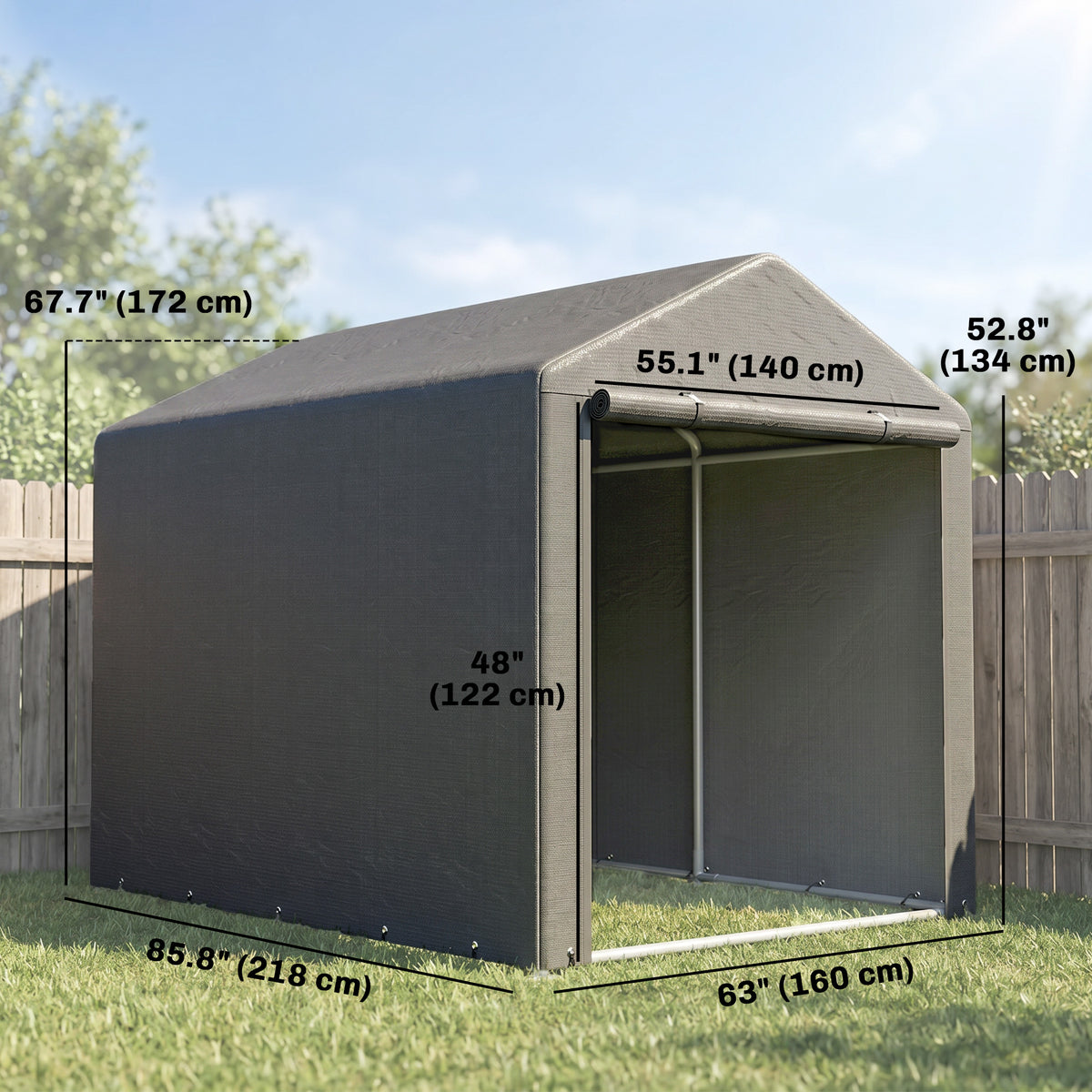Portable Bicycle Shed with Galvanised Steel Frame and Large Door, Waterproof Outdoor Shed for Garden Tools – Dark Grey