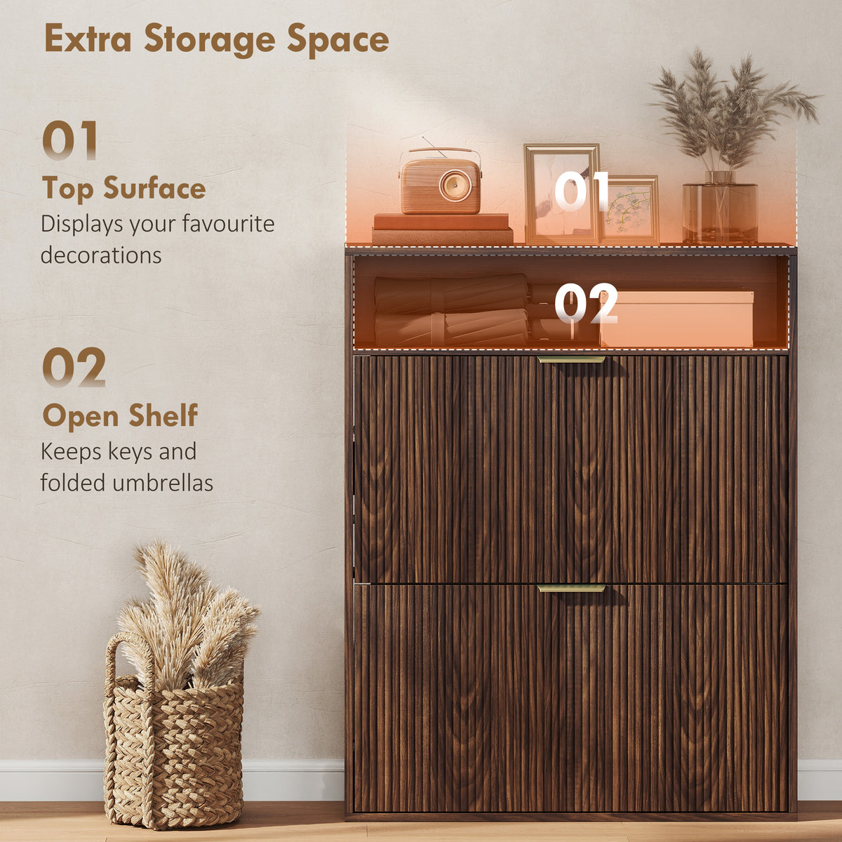 Shoe Cabinet with 2 Flip Drawers – 31"W x 40"H