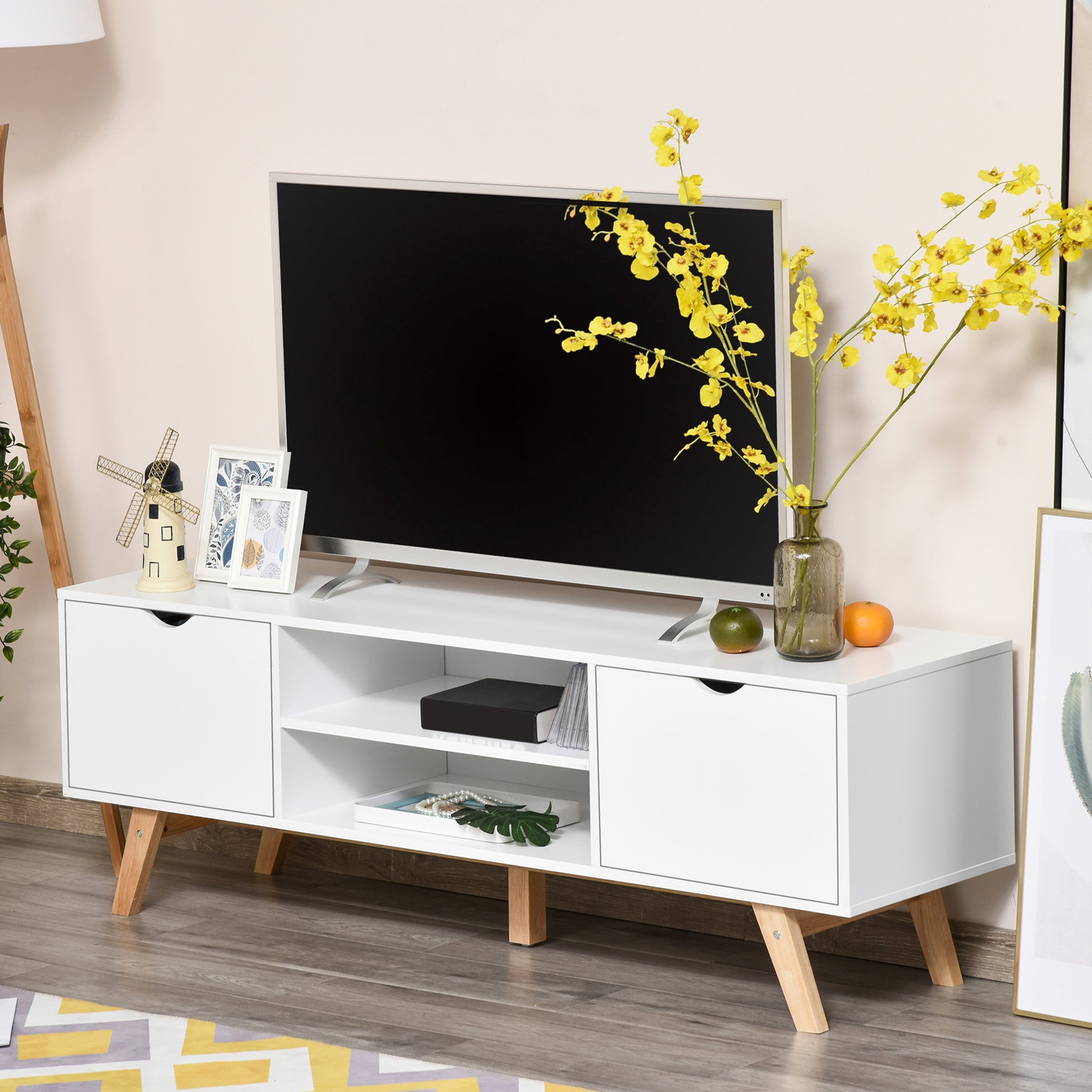 Sleek White Modern TV Stand, Storage for 65-inch TVs, Media Entertainment Center