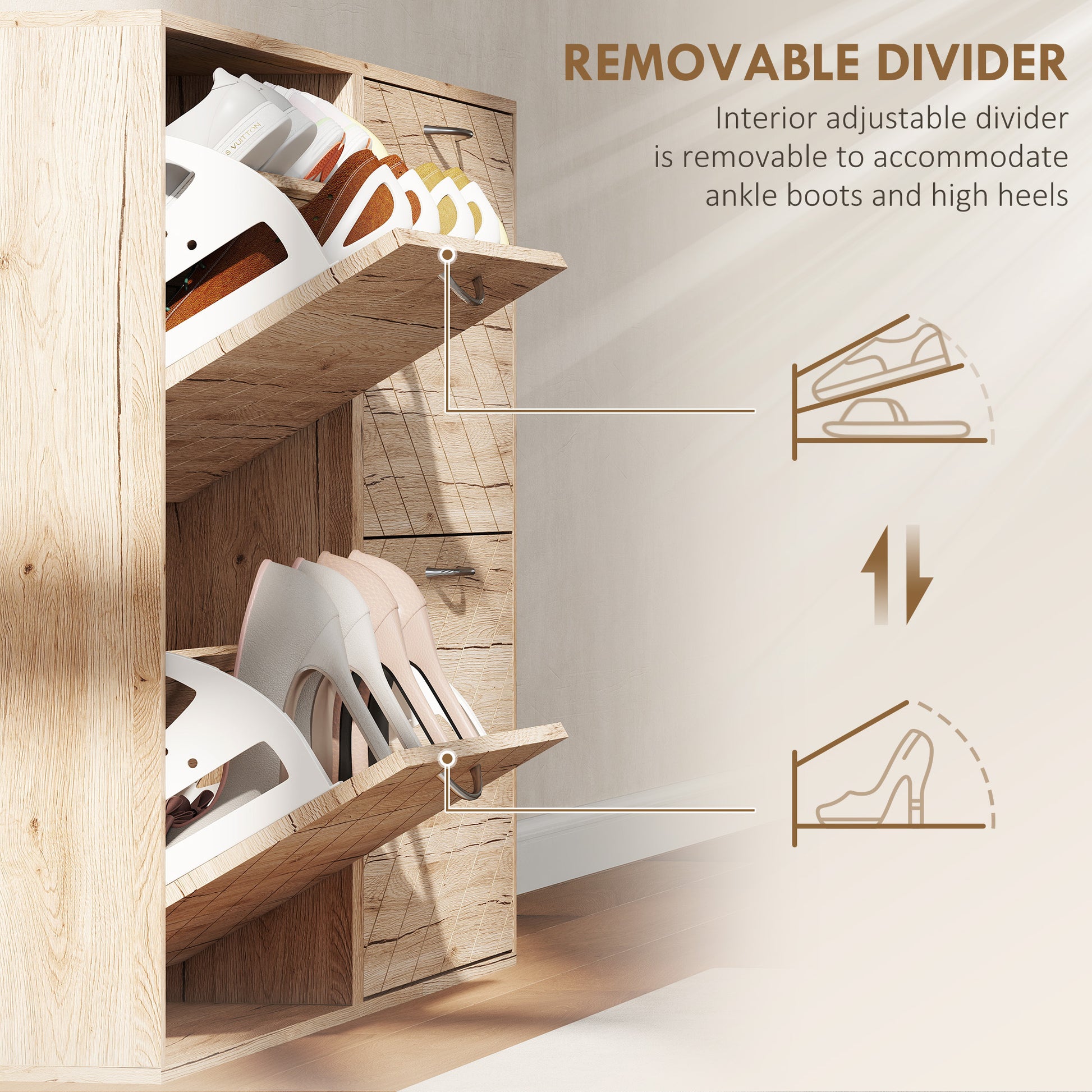 HOMCOM Slim Oak 4-Drawer Shoe Cabinet for 12 Pairs, Entryway Storage