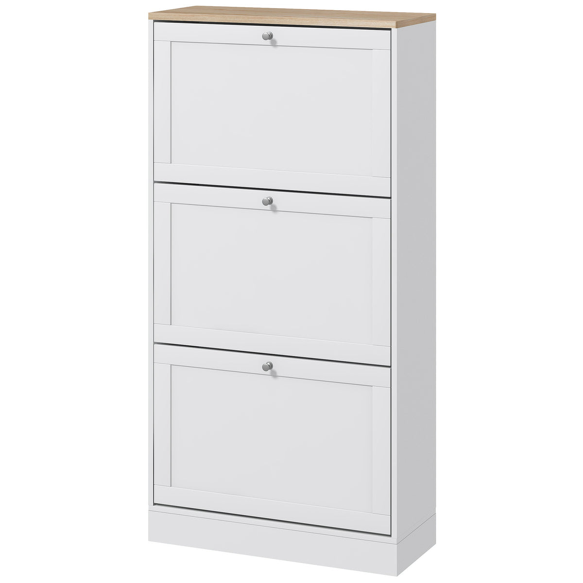 Modern Shoe Storage with 3 Flip Drawers and Adjustable Shelves – 24"W x 45"H