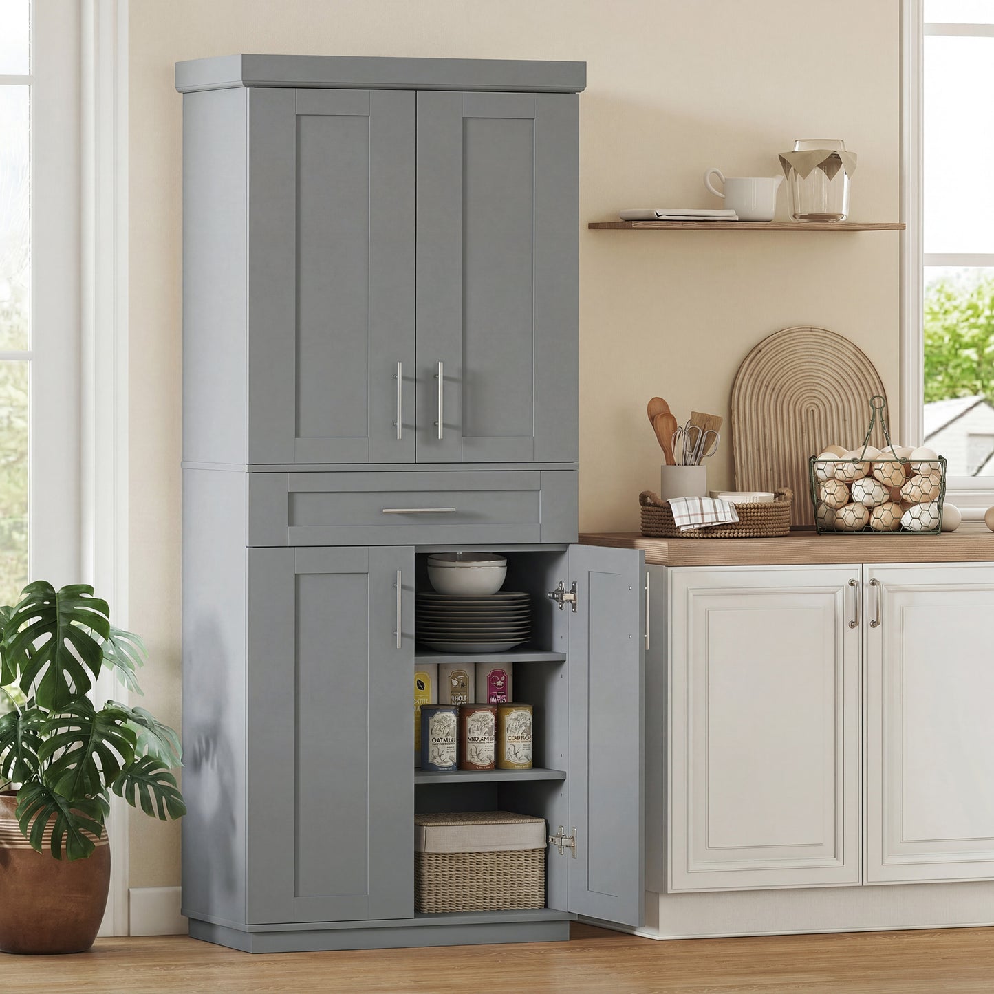 HOMCOM 72" Freestanding Storage Cabinet With 4 Doors Grey