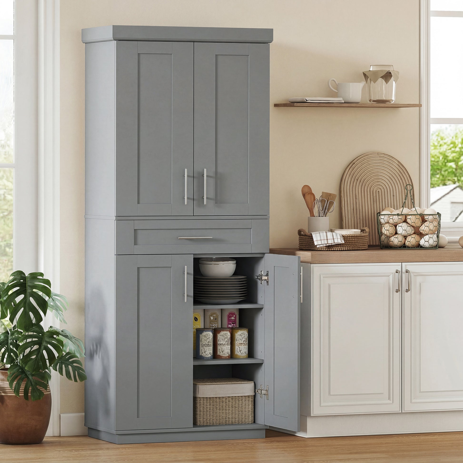 HOMCOM 72" Freestanding Storage Cabinet With 4 Doors Grey