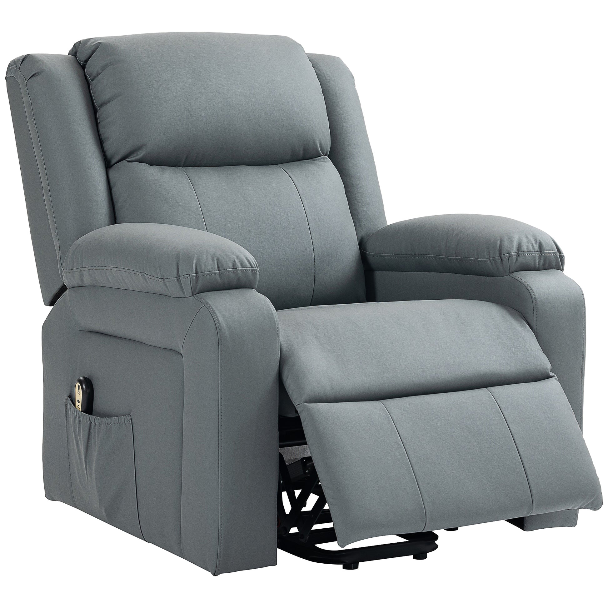 HOMCOM Electric Power Lift Recliner Chair, PU Leather, Remote, Side Pockets, Grey