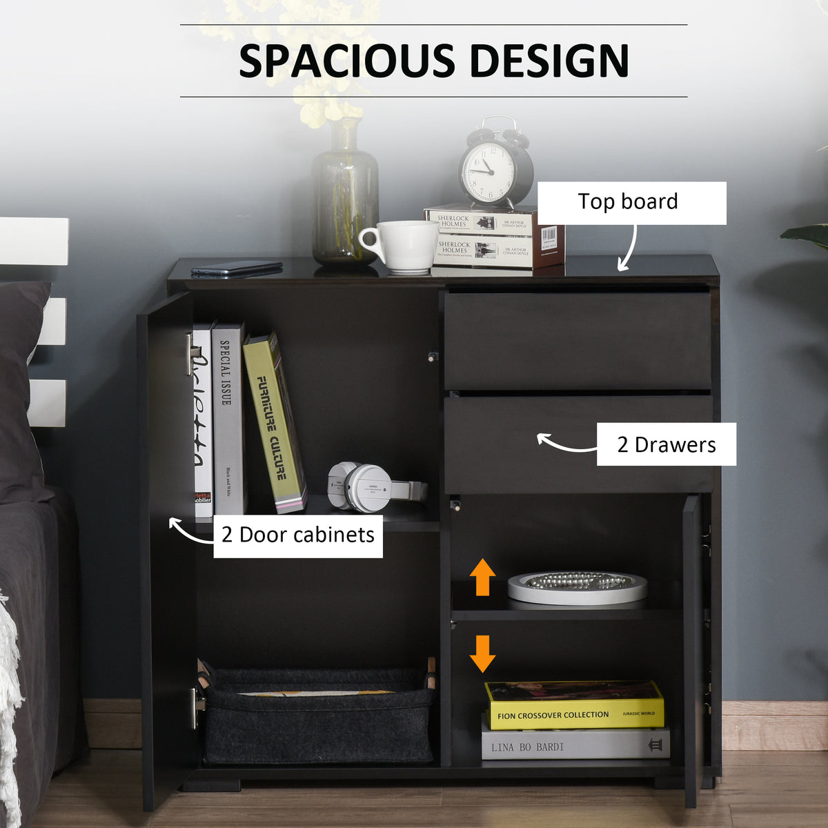 High Gloss Buffet Sideboard with 2 Drawers – 31"W x 29"H