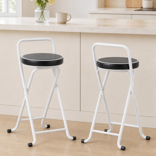 Foldable Bar Stools with Cushioned Seat and Footrest, Set of 2, Black