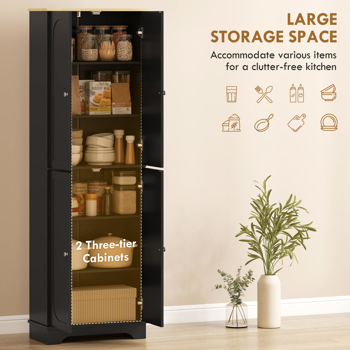 Kitchen Pantry Cabinet with Adjustable Shelves – 24"W x 72"H