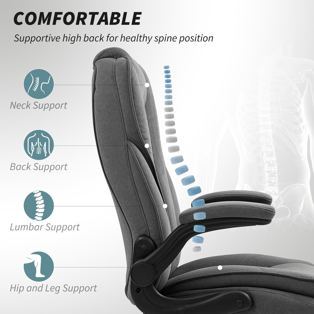 Executive Office Chair, Desk Chair with Flip-up Armrest, Dark Grey