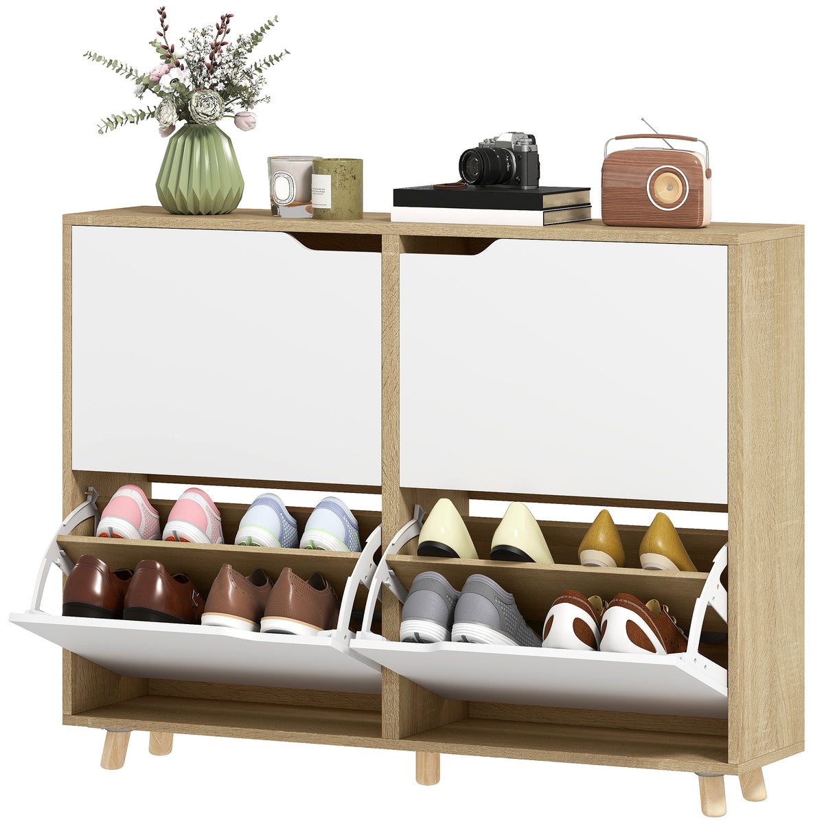 Narrow Shoe Cabinet with 4 Flip Drawers – 41"W x 34"H