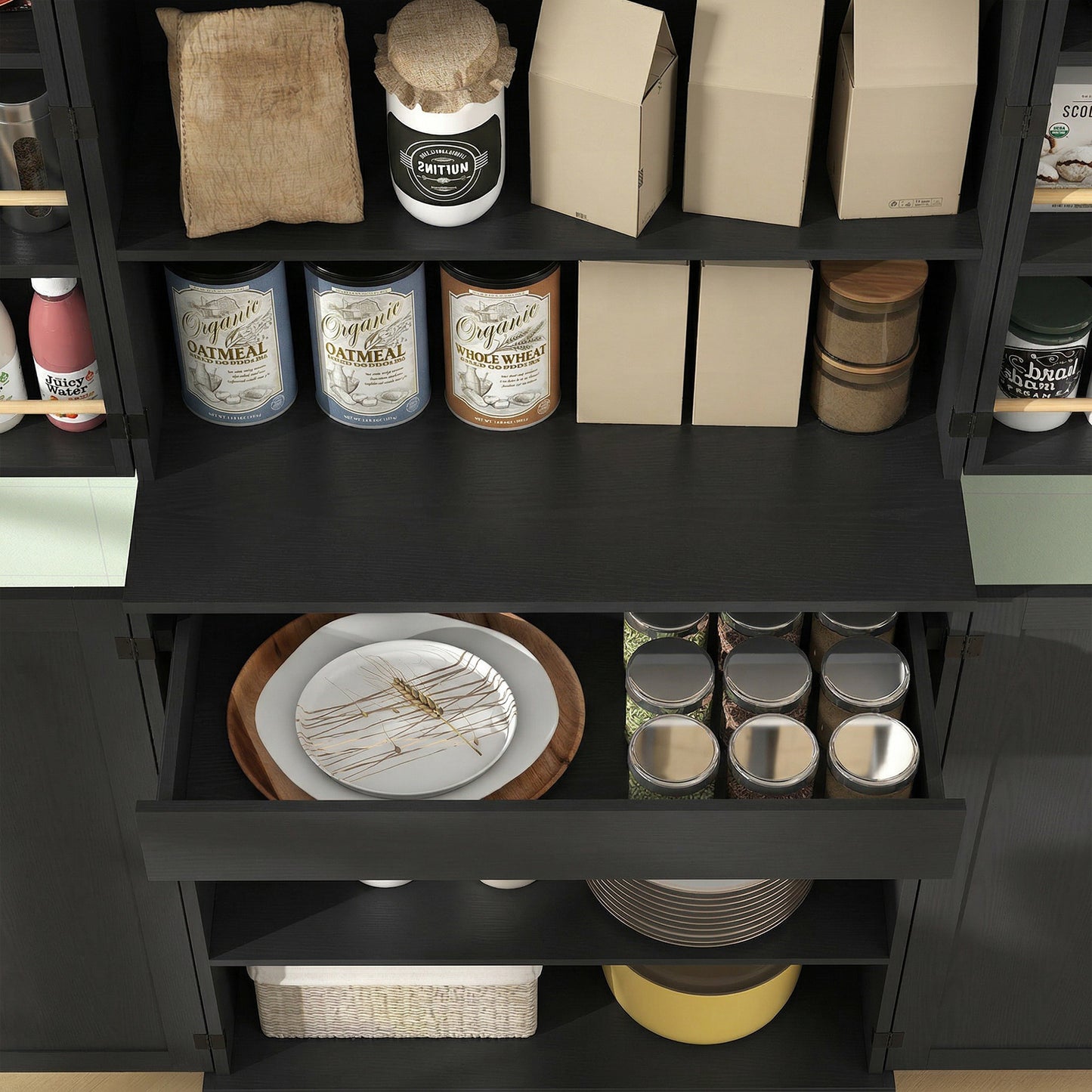 HOMCOM Tall Kitchen Pantry Cabinet Farmhouse Black