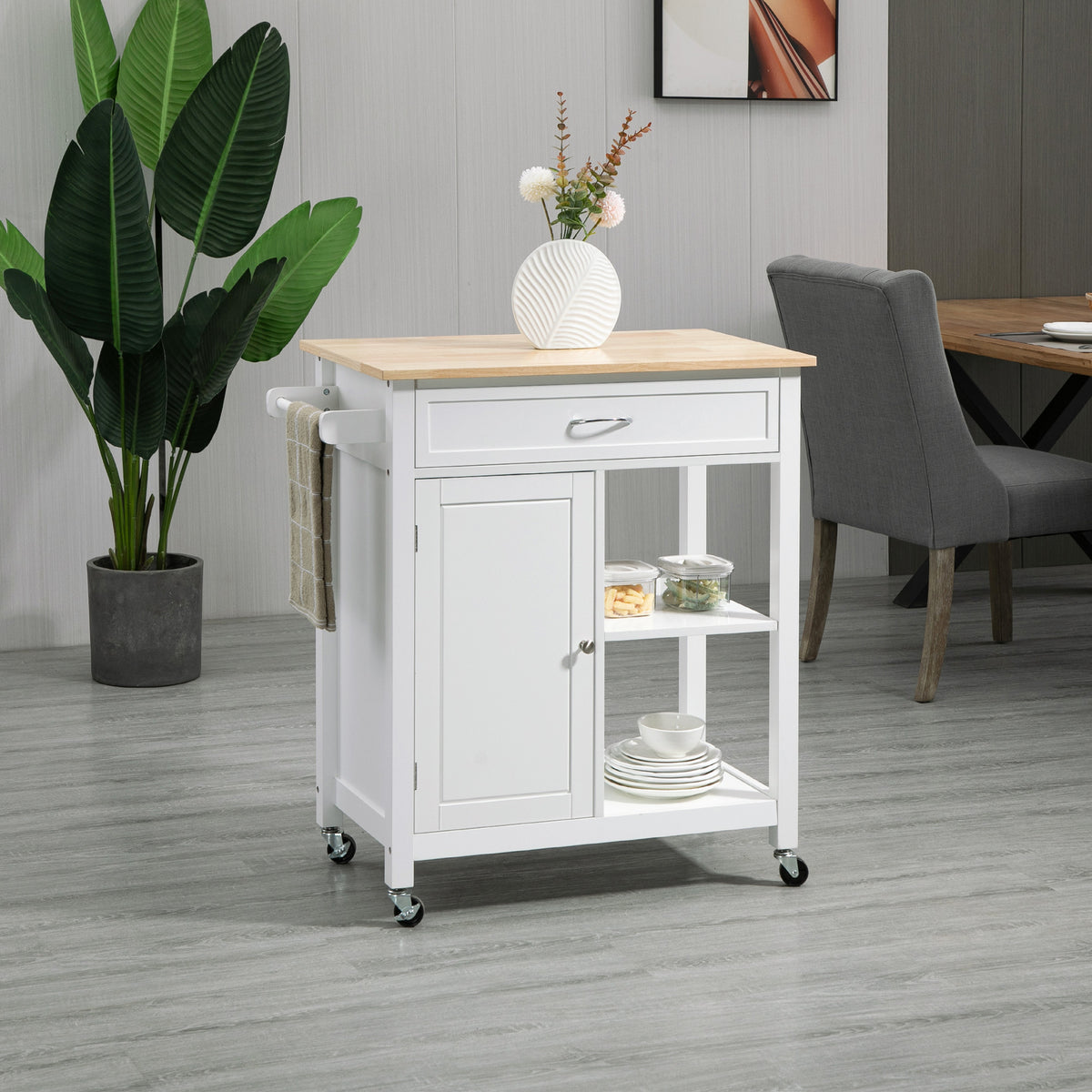 Rolling Kitchen Cart with Wood Top and Drawer – 33"W x 35"H
