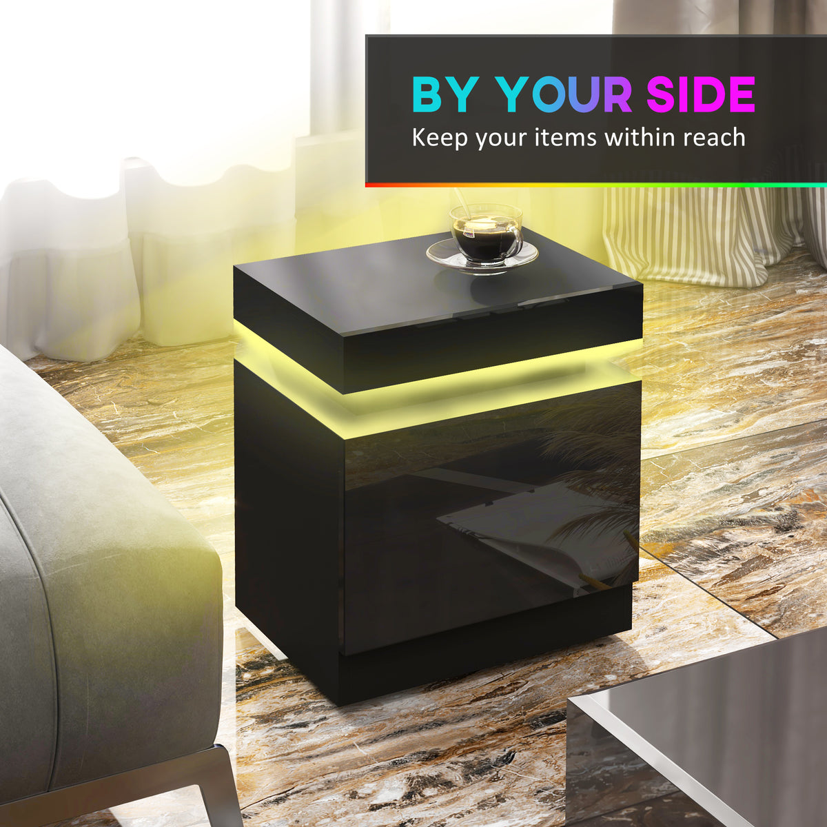 LED Nightstand with 2 Drawers – 18"W x 21"H