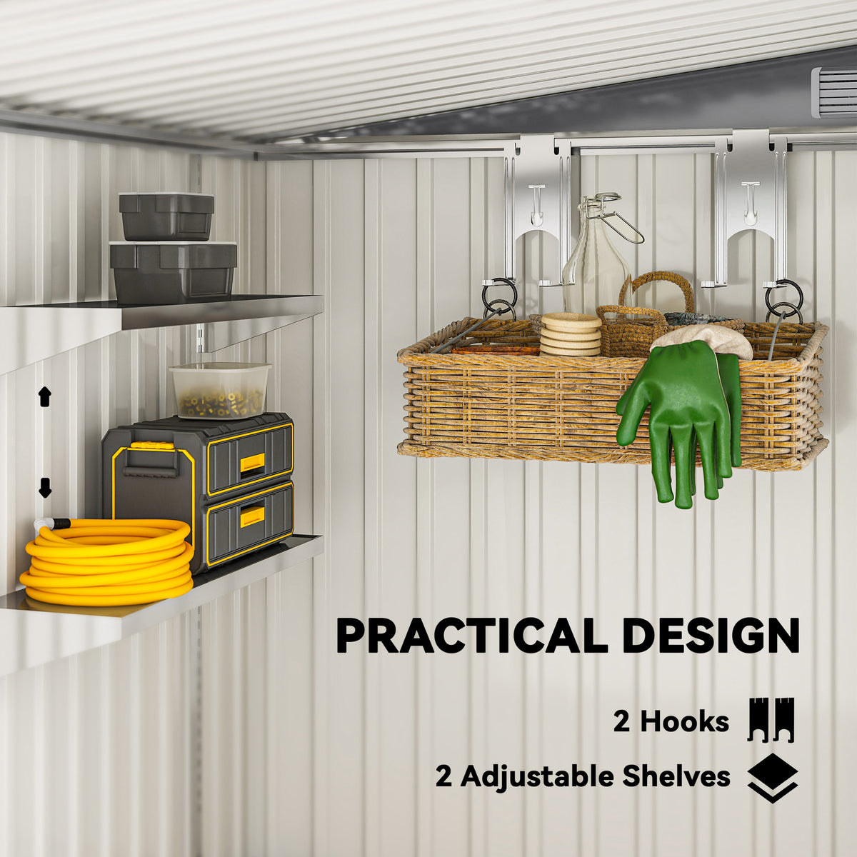 5'x7' Lean to Metal Garden Shed with Foundation, Outdoor Tool Shed with Sliding Door and 2 Vents – Dark Grey