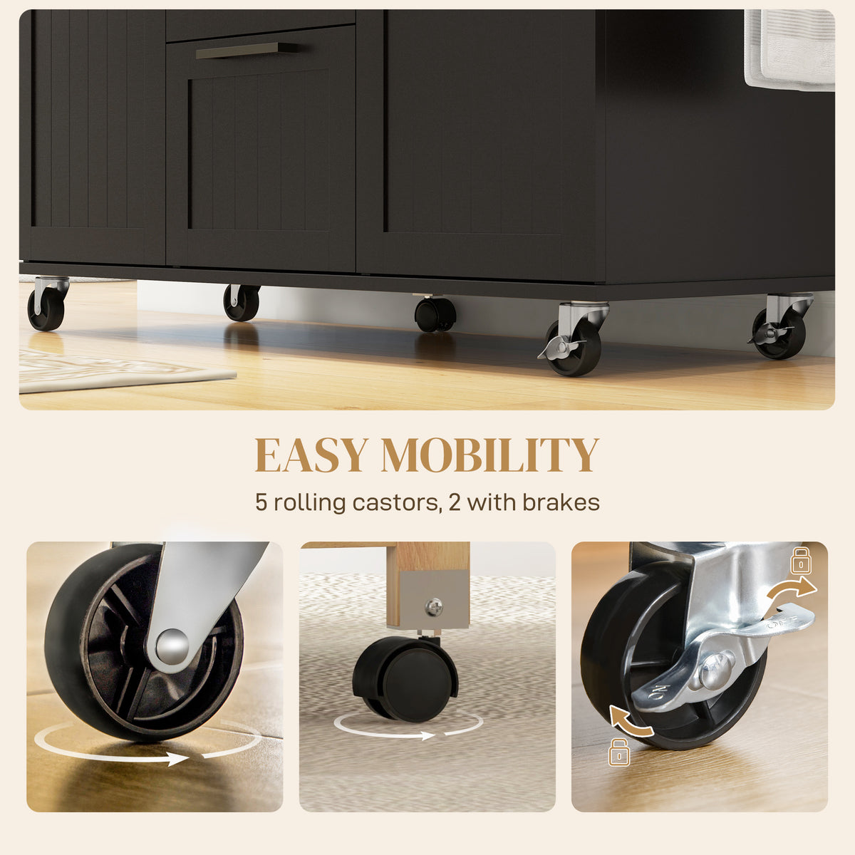 Rolling Kitchen Cart on Wheels with Drop Leaf – 52"W x 36"H