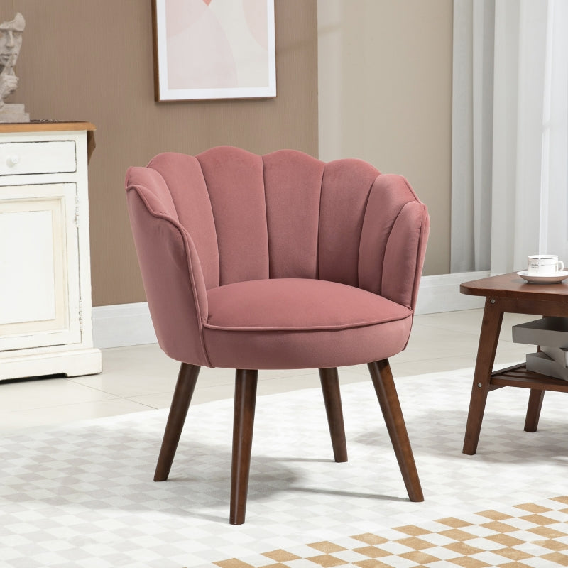 HOMCOM Modern Pink Velvet Accent Chair, Tapered Wood Legs, Living Room