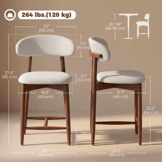 Mid-Century Curved Back Counter Stools, Set of 2, Cream White