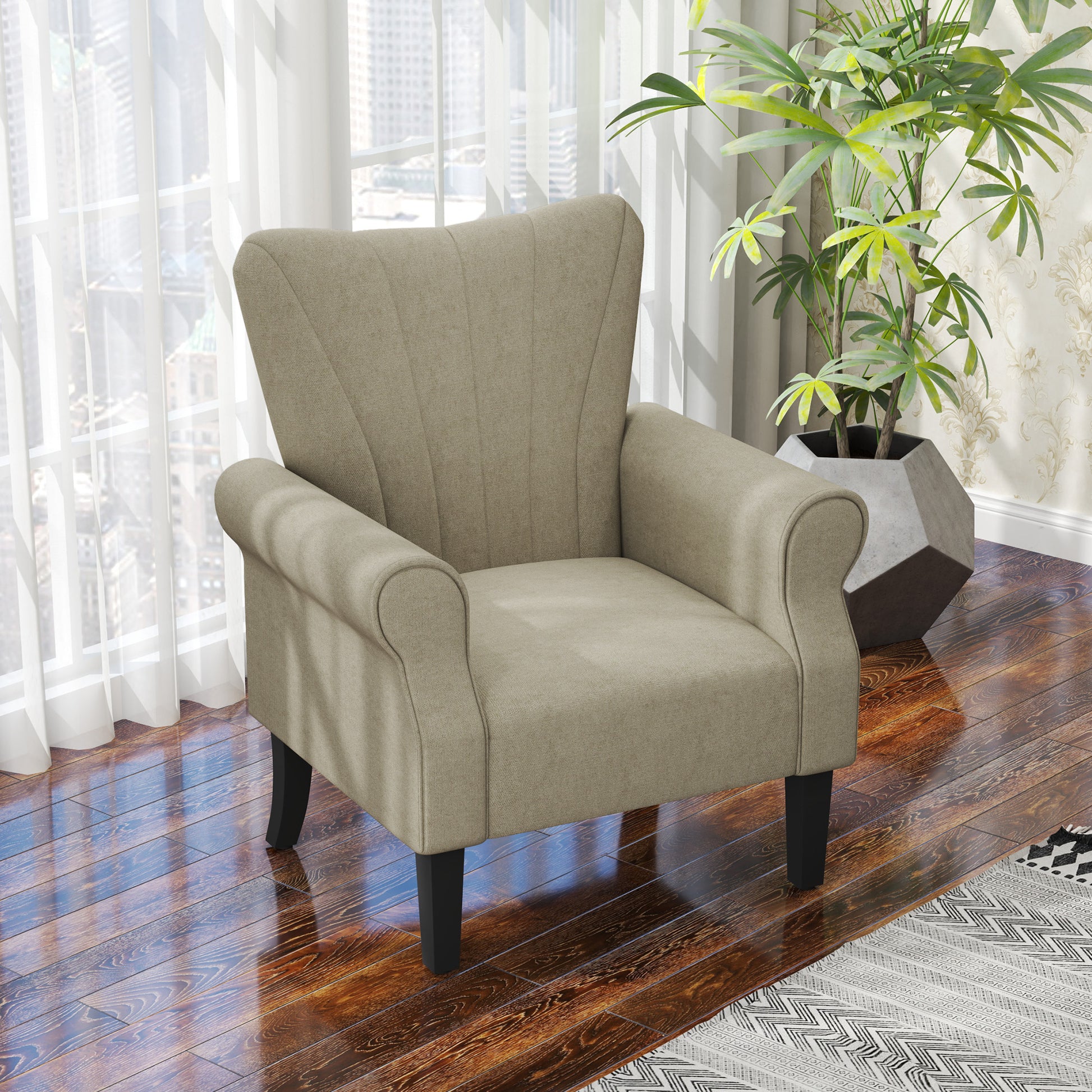Modern Fabric Accent Armchair with Solid Rubberwood Legs for Living Room Bedroom Office