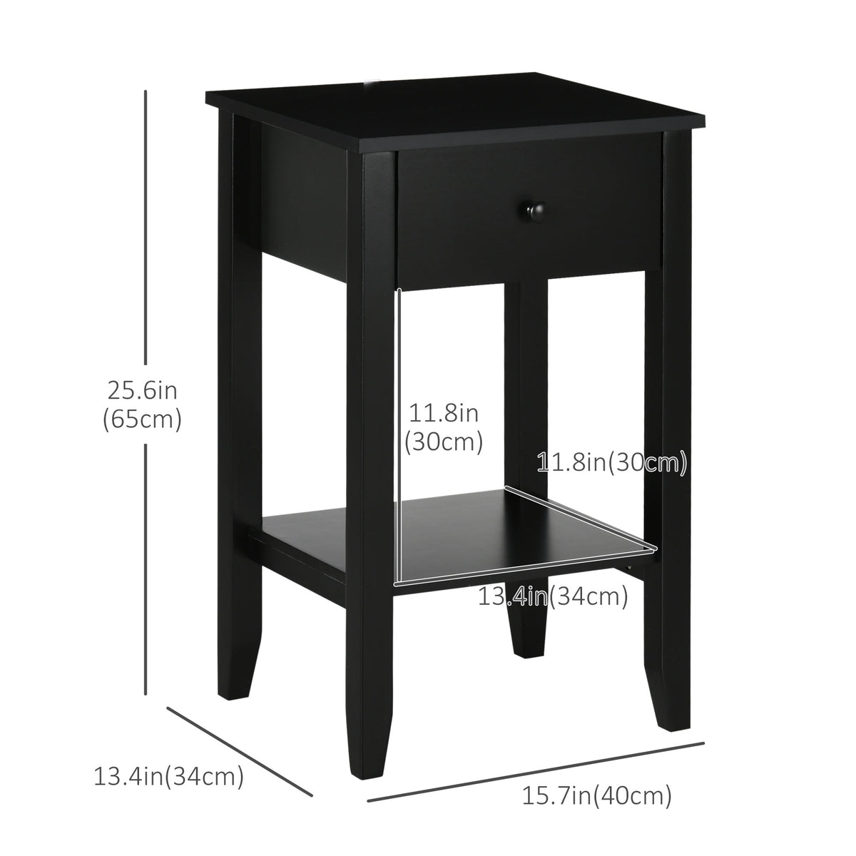 2-Tier Nightstands with Drawer and Shelf, Set of 2 – 16"W x 26"H