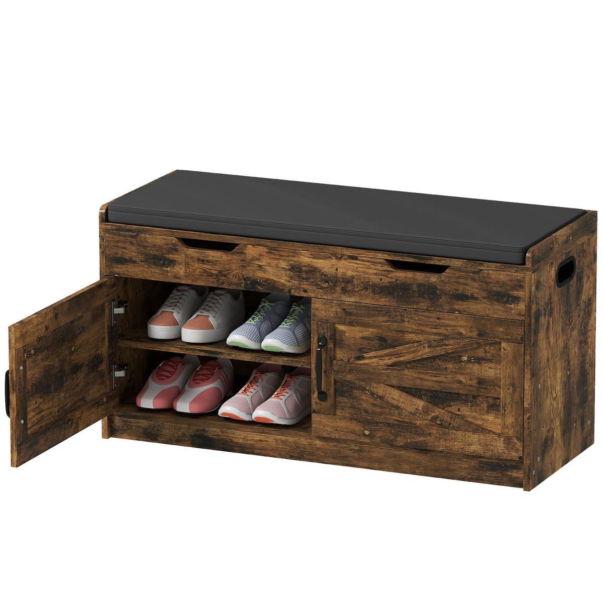 Entryway Shoe Storage Bench with 2-Tier Cabinet – 39"W x 20"H