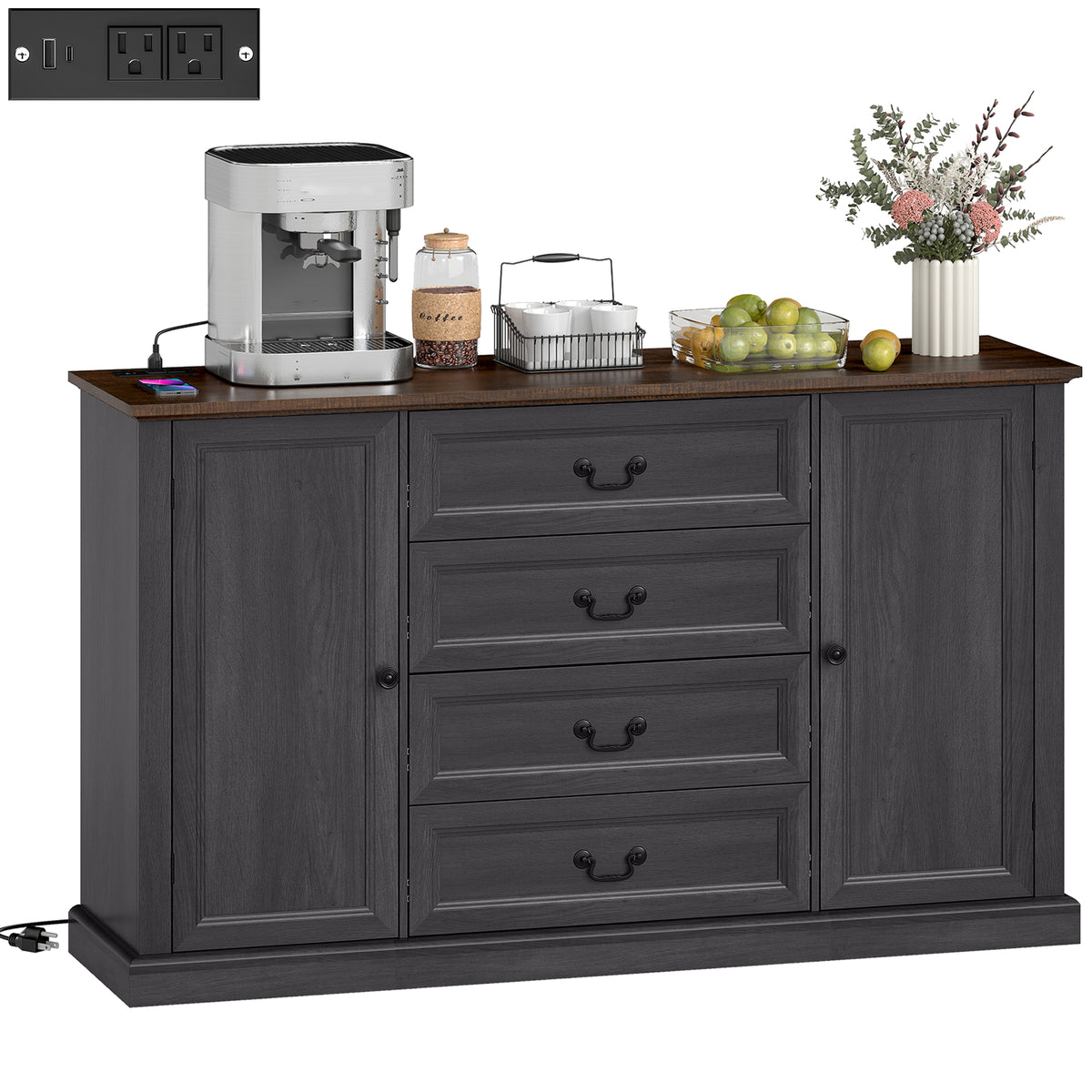 Farmhouse Sideboard with Charging Station – 58"W x 34"H