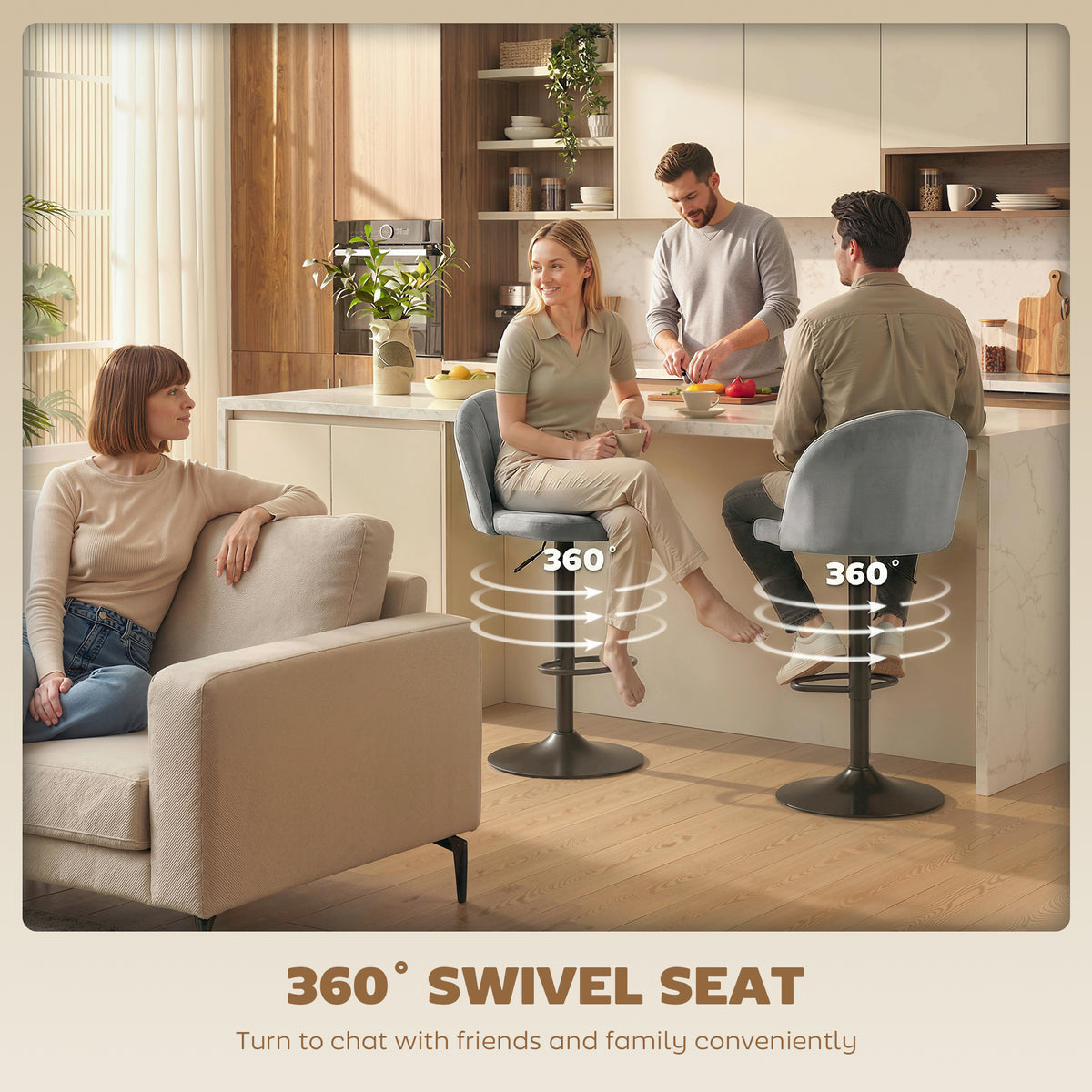 Velvet Swivel Counter Height Bar Stools with Footrest, Set of 2